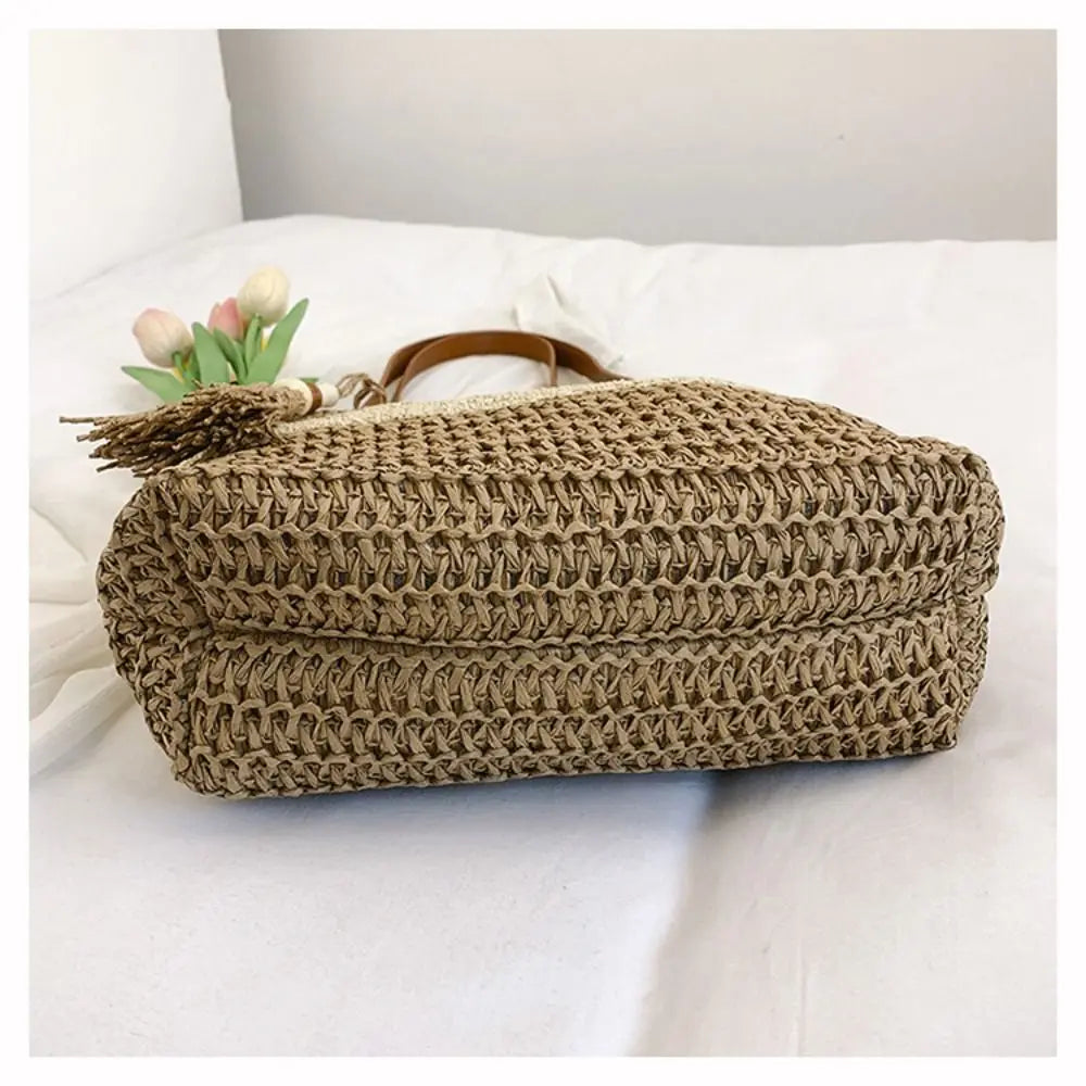 Girls Gift Hollow Out Straw Shoulder Bag Breathable Casual Summer Beach Bag Portable Bohemian Weave Tote Bag Outdoor