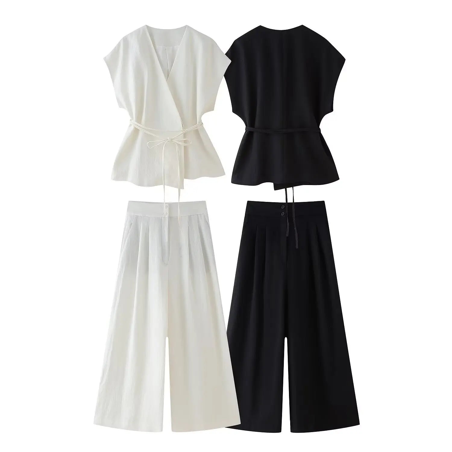 HH Women Summer Elegant Suits Flax Blended Double-lapel Lace-up Vest Tops Raglan Sleeve Button Decoration Streetwear Vest