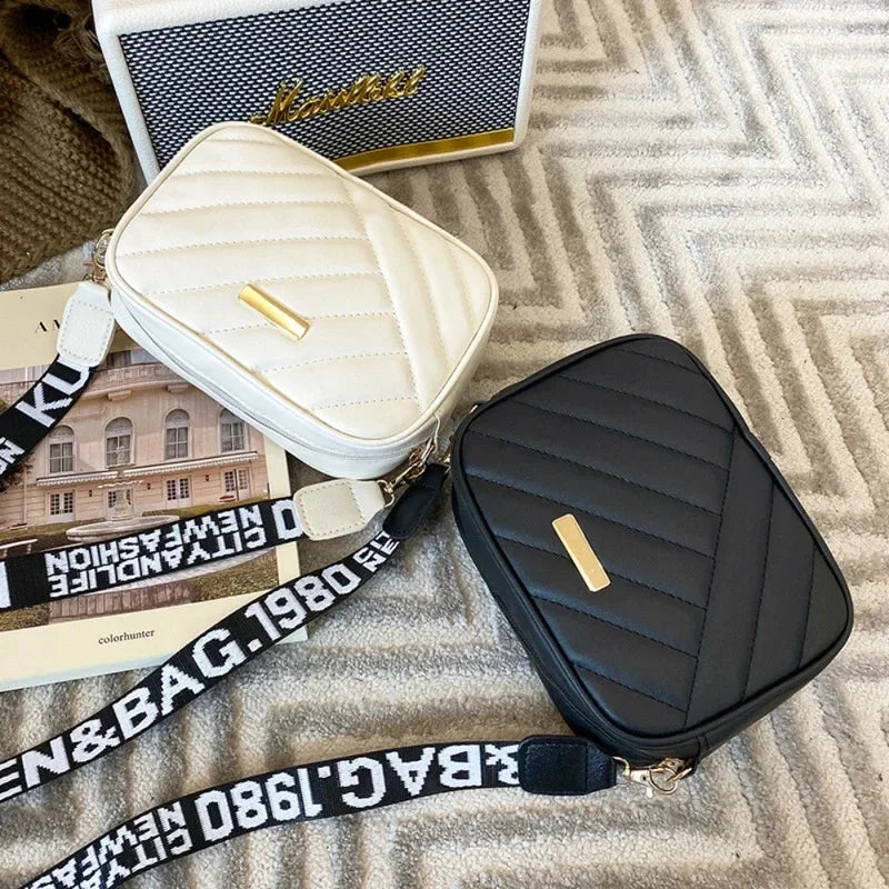 Shoulder Bag High Quality Women's PU Rolling Strip Camera Bag Shoulder Bag Mobile Phone Bag Casual Crossbody Bag
