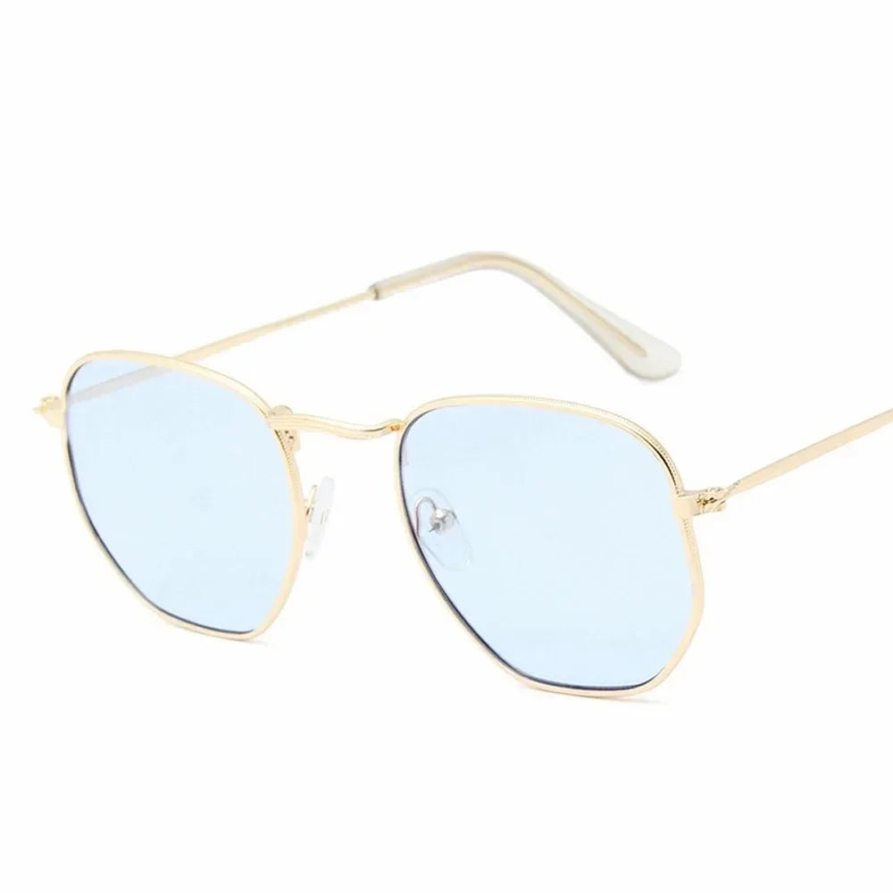 Men Sunglases Hexagon Sun Glasses NEW Women Metal Frame Fishing Glasses Gold tea Eyewear Lentes De Sol Hombre Okulary UV400