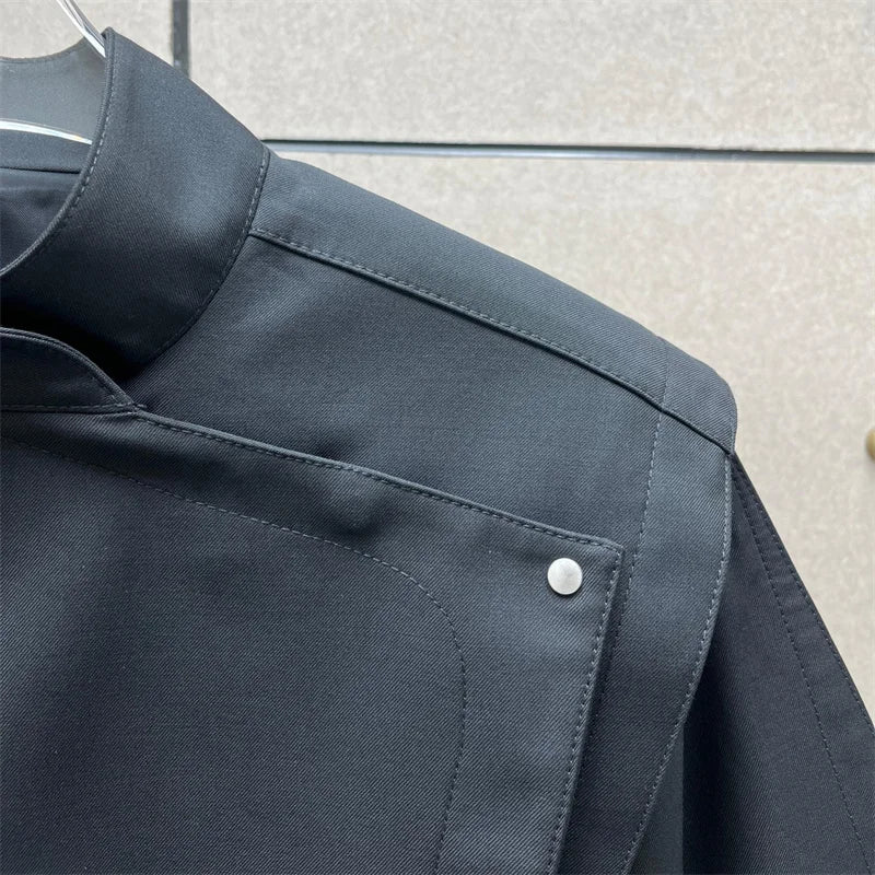 Women's jacket New asymmetrical stand up collar long sleeved top for winter 2025 waist cinching slim fit women's coat outerwears