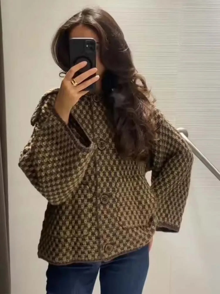 Chic Fashion Knitted Jackets for Women 2026 Autumn Winter Long Sleeve Single-Breasted Short Coats High Street Casual New Jackets