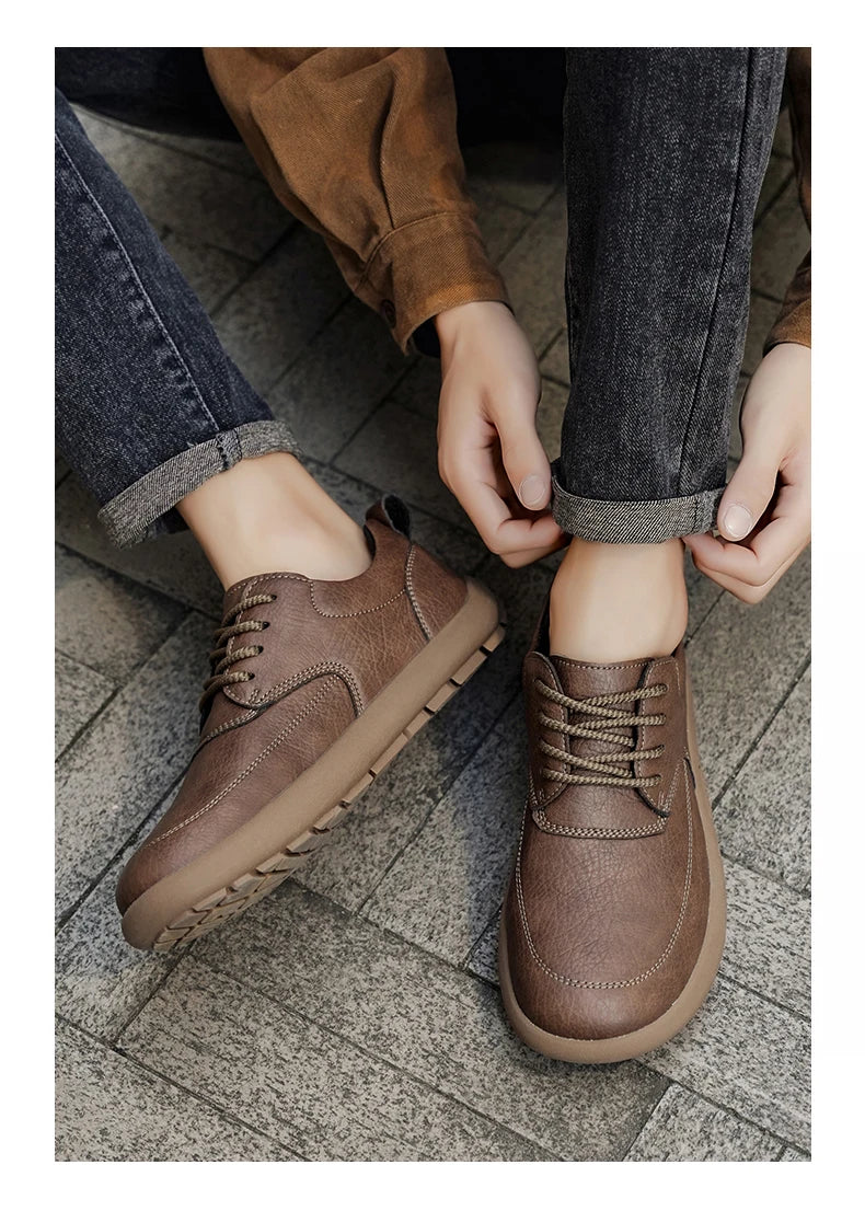 Shoes for Men Male Sneakers Leather Shoes Round Toe Apring and Autumn Wear-resistant Return To The Ancients Loafers All-match