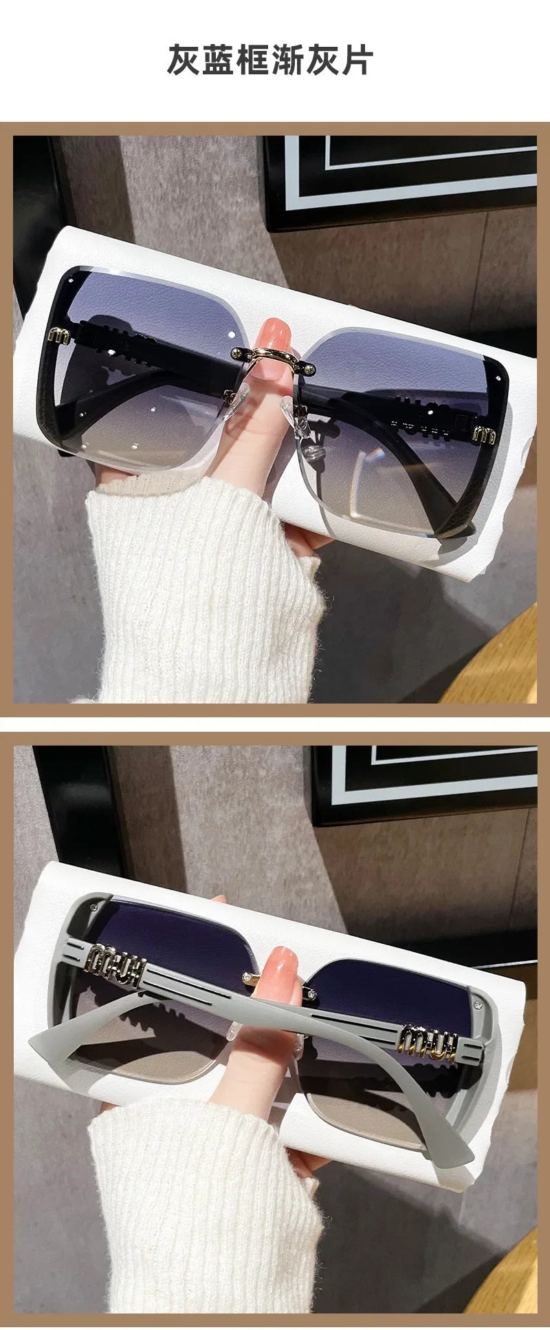 2025 New Fashion Cool Sunglasses Women Luxury Brand Letters Anti Strong Light Vintage Rimless Sun Glasses Ladies Gafas UV400