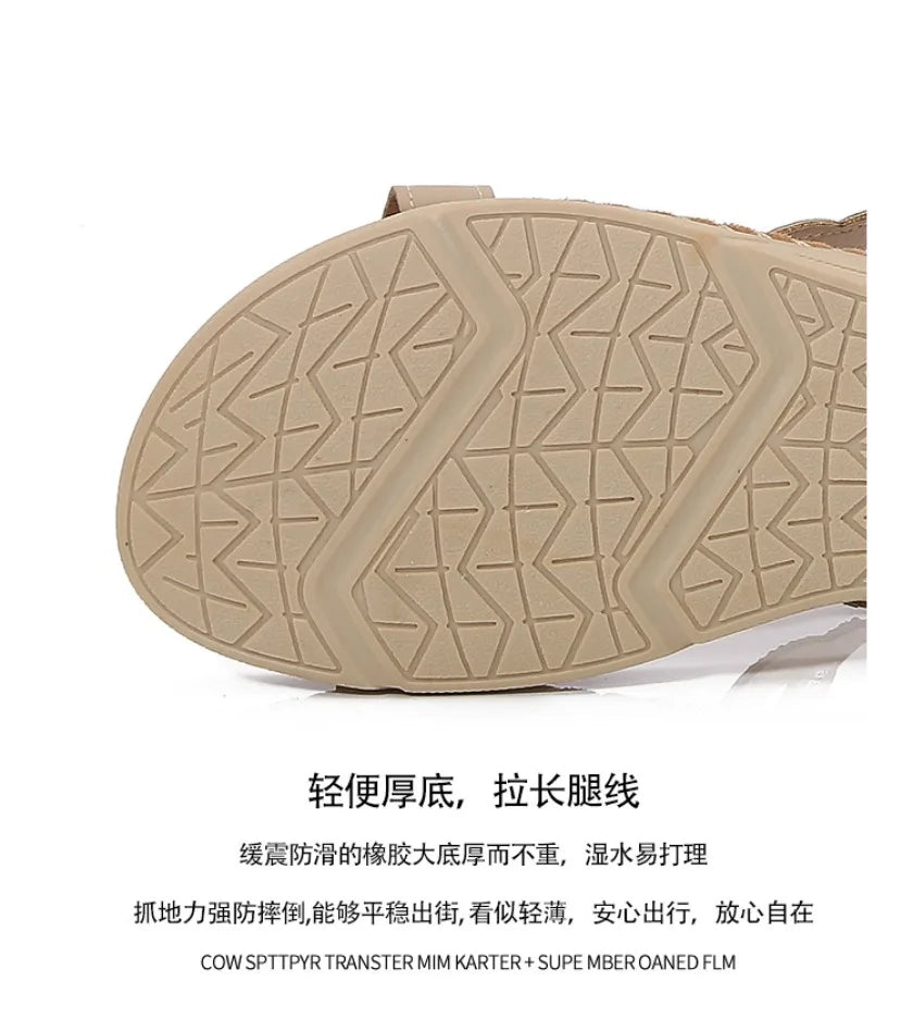New fashionable Bohemian sandals, round-toe flat sandals for women, rhinestone-decorated large-size women's sandals