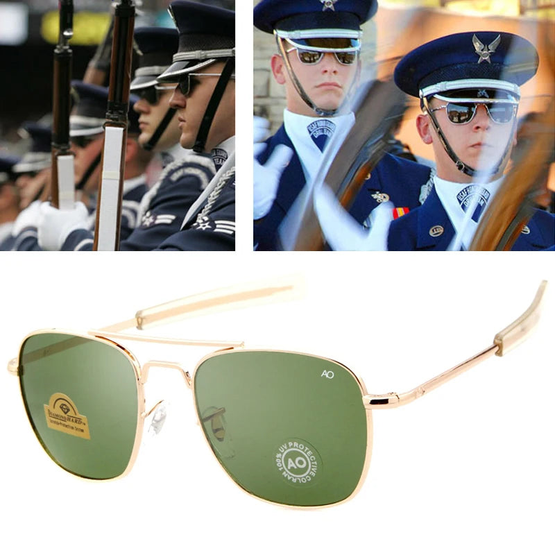 Men luxury Brand Designer Sun Glasses Vintage fashion Aviation AO Sunglasses For Male American Army Military Optical Glass /.\'[