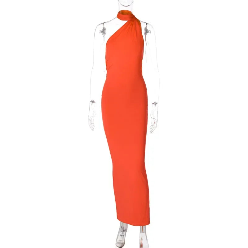 Women's Dress Summer New Sexy Backless Pleated Slim Pure Color One Shoulder Temperament Dress Streetwear Fashion Outfits Dresses
