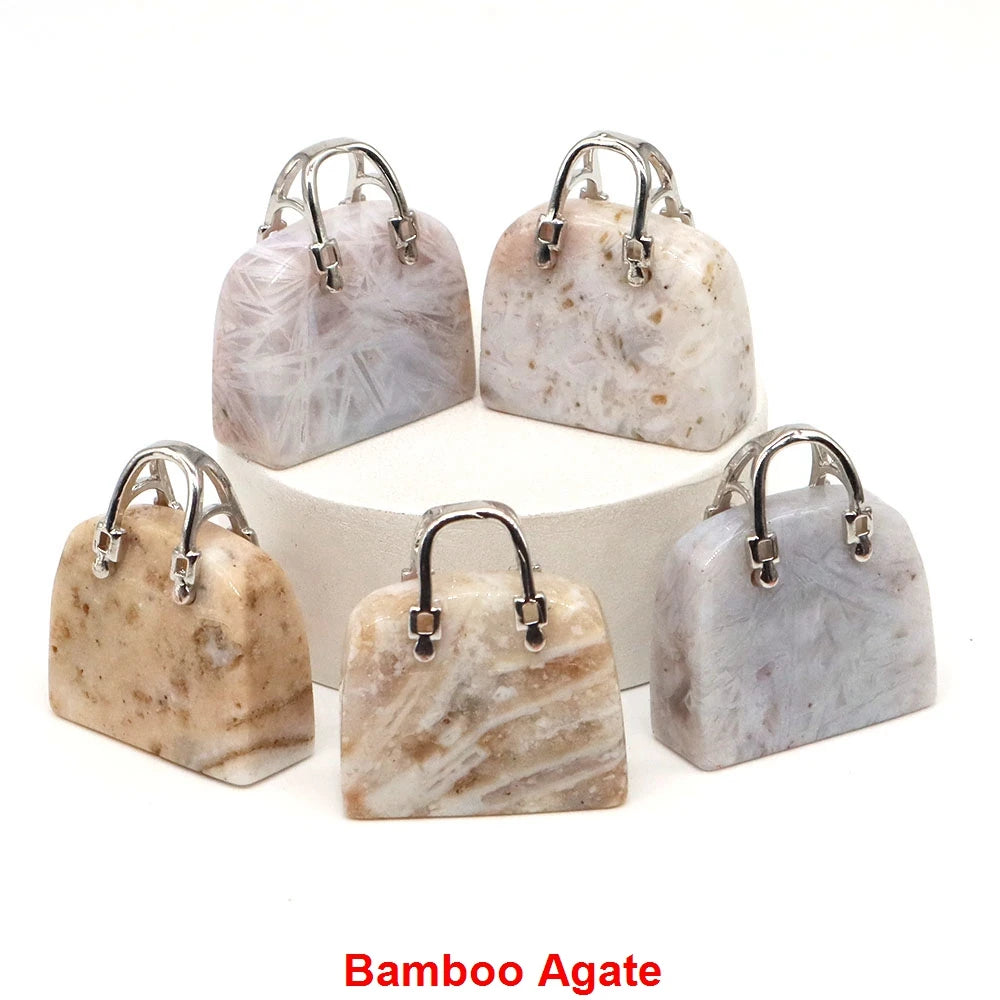 Handbag Shape Pendant Natural Crystal Stone Amethyst Quartz Healing Gems Fashion Bag Crafts for Jewelry Making DIY Necklace Gift