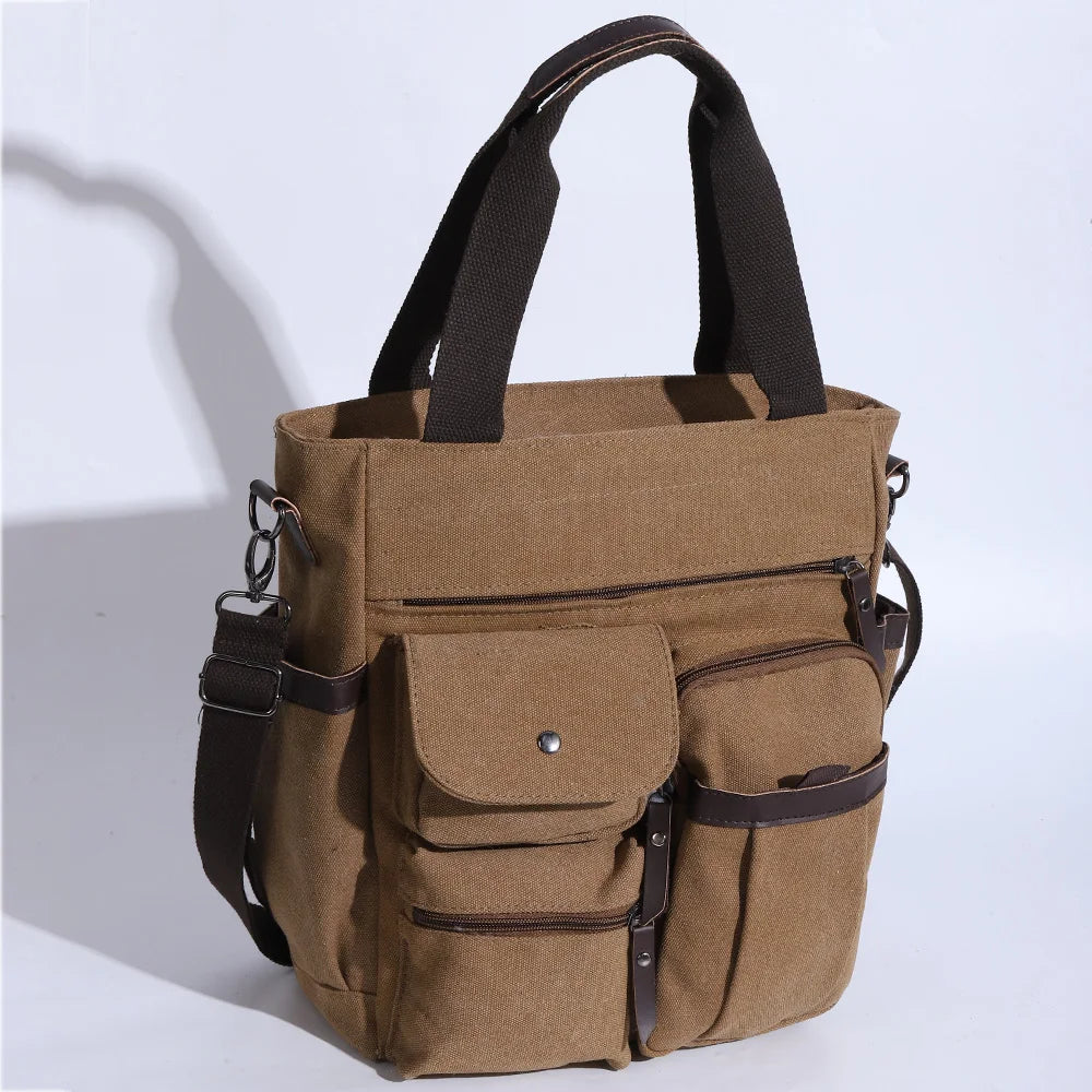 Men's Handbags Briefcase Canvas Shoulder Bag Man for Documents Large Capacity Tote Laptop Bag Crossbody Travel Bags Vintage K004