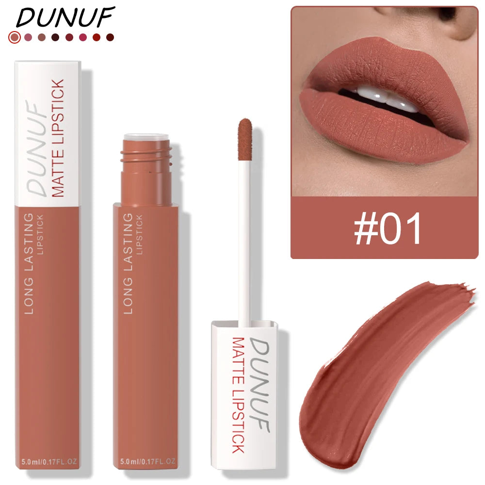Long-Lasting Lip Gloss 1pcs: Matte Lipstick Non-Stick Cup Waterproof Nude Deep Red Mauve Christmas And Valentine's Day Gifts