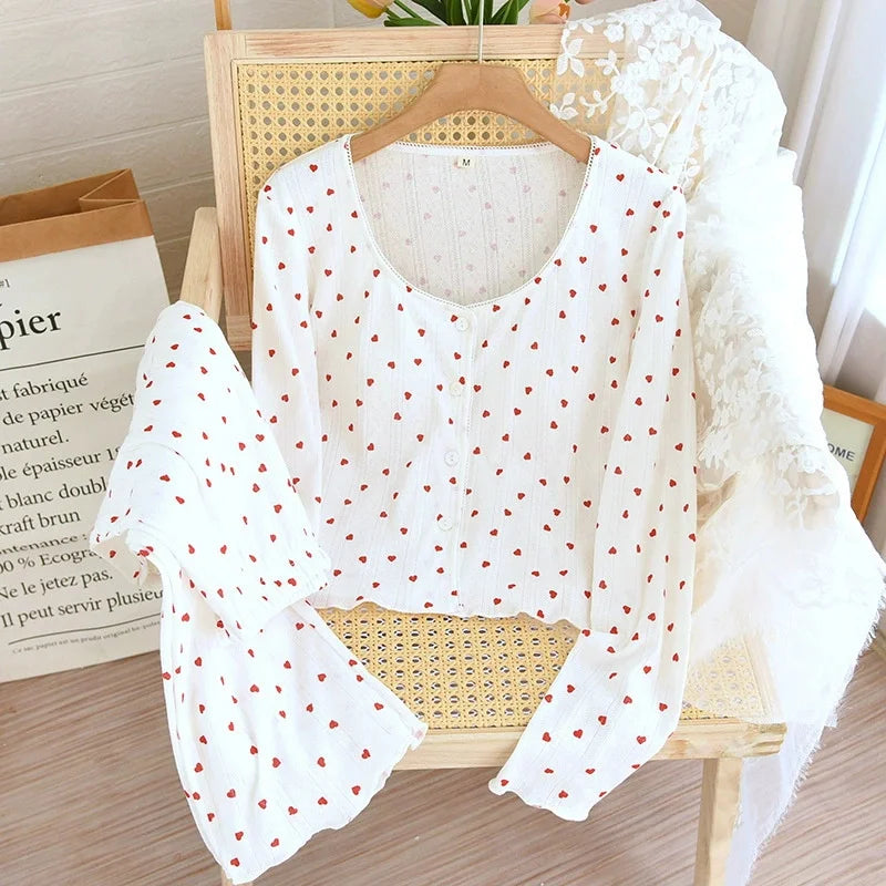 Summer Sleepwear Clothes for Ladies Knitted Printed Cardigan Short Sleeved Shorts 2 Pcs Women's Loose Home Clothes