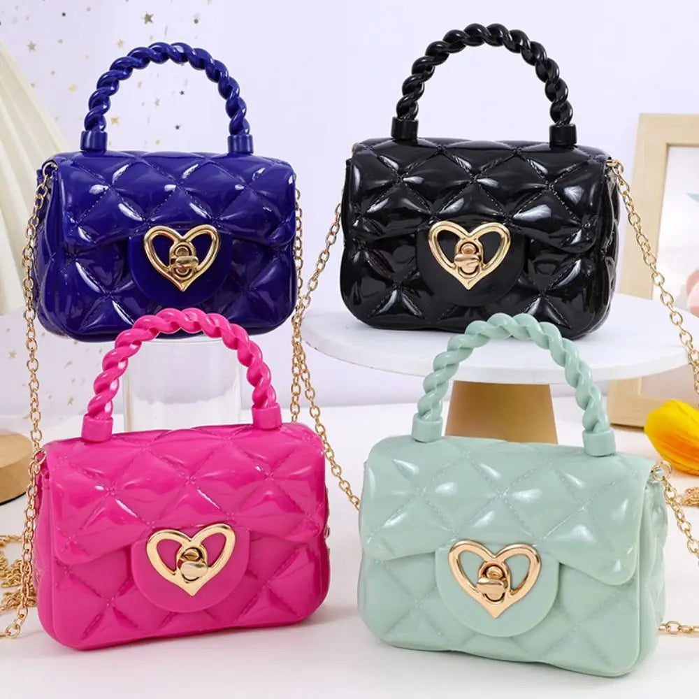 Kids PU Leather Crossbody Bags Girls Heart Shoulder Bags Children Mini Coin Purses Jelly Bag Kids Handbag Gifts