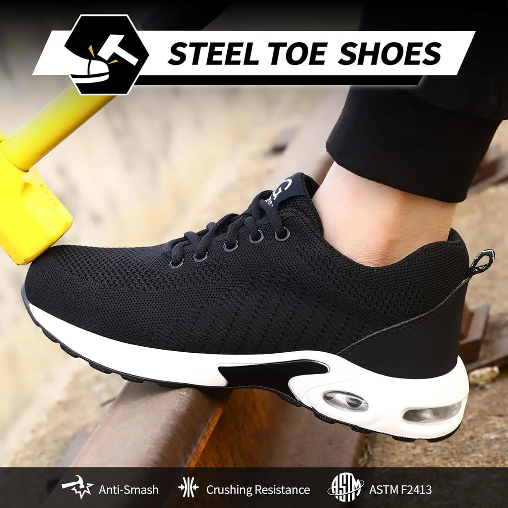 Steel Toe Shoes Women Lightweight Safety Shoes Air Cushion Comfortable Slip Resistant Indestructible Puncture Proof Work Shoes