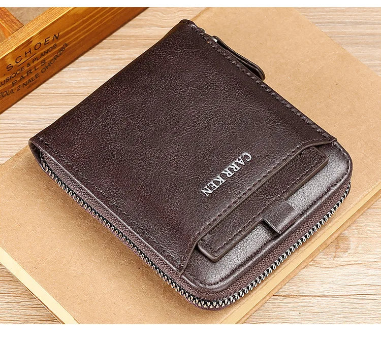 Men's Wallet Made of Leather Wax Oil Skin Purse for Men Coin Purse Short Male Card Holder Wallets Zipper Around Money Bag