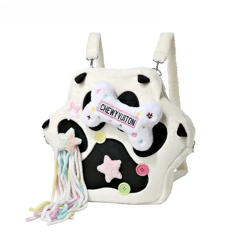 Girls Lovely Backpack cow Bones Cat Paws Plush Bags for Woman Streetwear Cosplay Apparel Bags Girls Wallet Phone Shoulders Bag