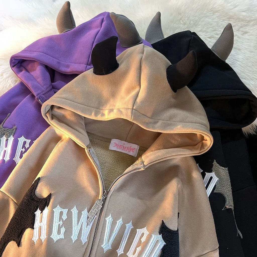 Hoodies Devil Women Men Dark Style Vintage Harajuku Hoody Zip Up Sweatshirt Hip Hop Streetwear Y2k Aesthetic Grunge Cardigan