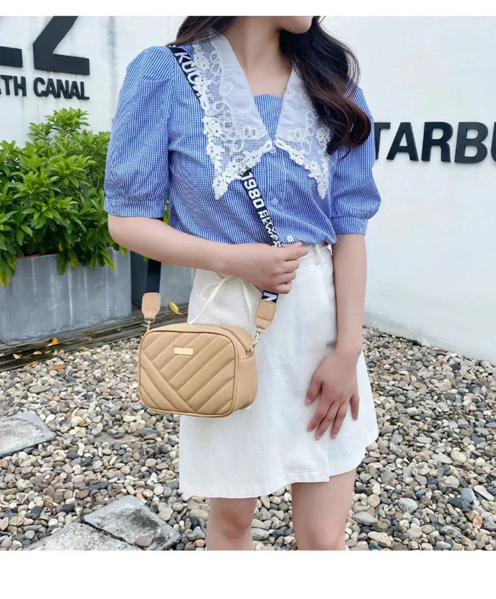 Shoulder Bag High Quality Women's PU Rolling Strip Camera Bag Shoulder Bag Mobile Phone Bag Casual Crossbody Bag