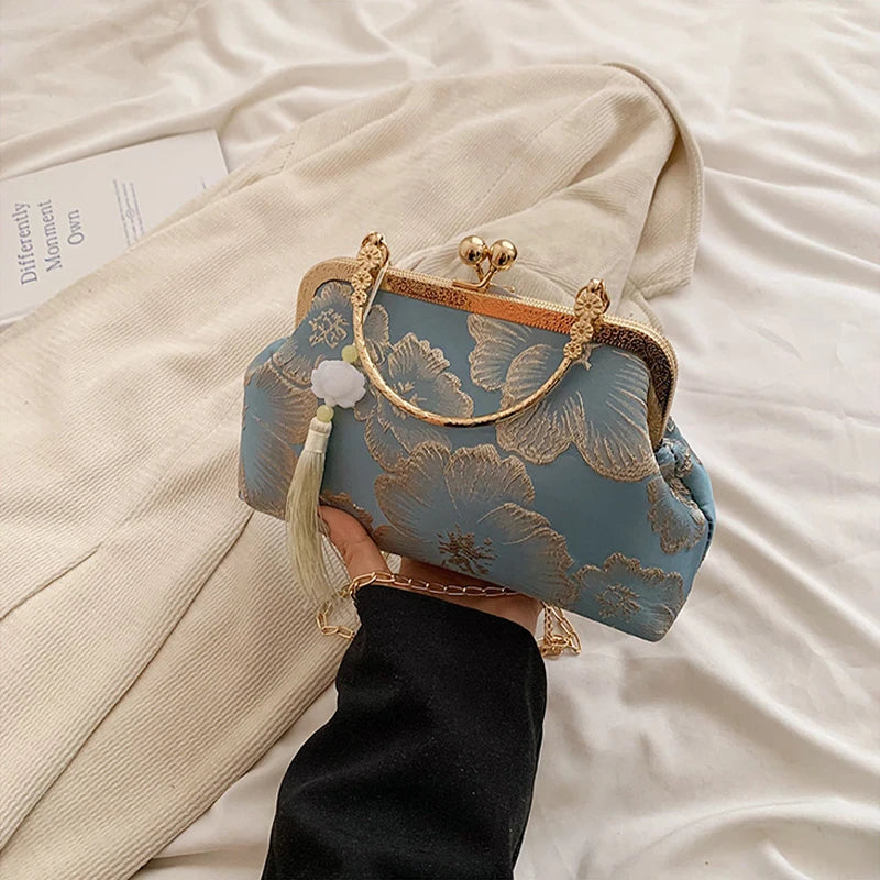 Chinese Style Embroidered Shoulder Bag Elegant Handbag Retro Small Square Bag Ancient Hanfu Cheongsam Crossbody Tote Bags