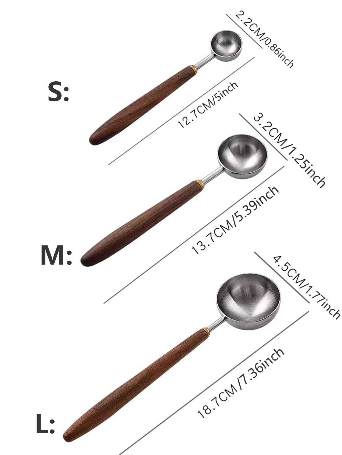 Coffee Spoon - Vintage Walnut Wood Handle, Stainless Steel Coffee Scoop ，Stainless Steel Tea Scoopand Seasoning Spoons