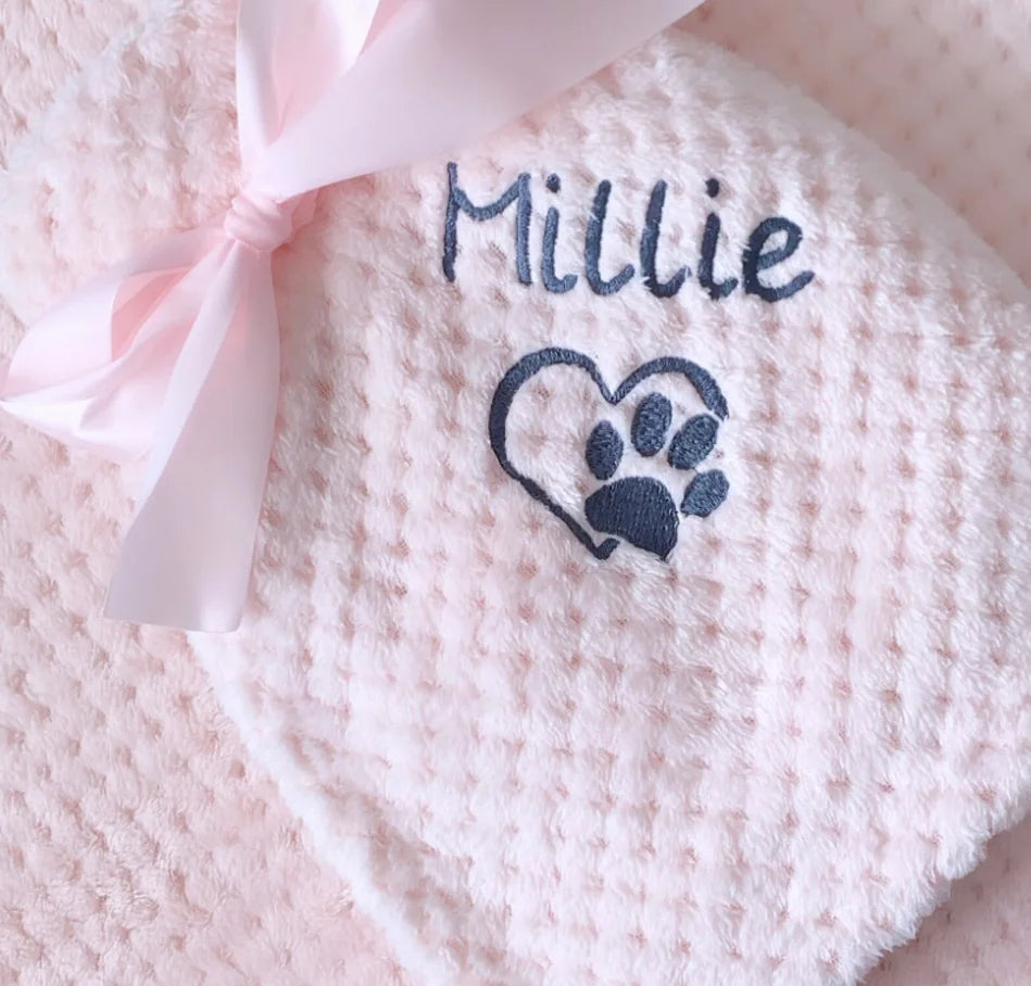 Dog Blanket - Embroidered Personalised Dog Blanket - Puppy Blanket - Cat Blanket - Paw Print Blanket - Super Soft Pet Blanket