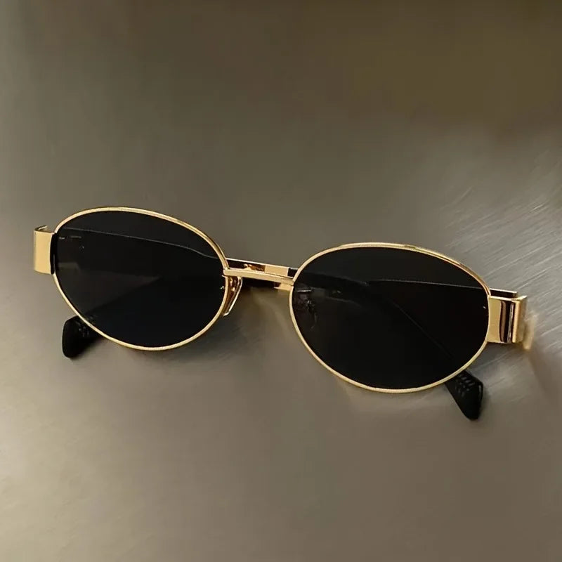 Trendy Oval Sunglasses for Women 2025 Luxury Brand Designer Metal Frame Sun Glasses Ladies Classic Vintage Round Shades Unisex