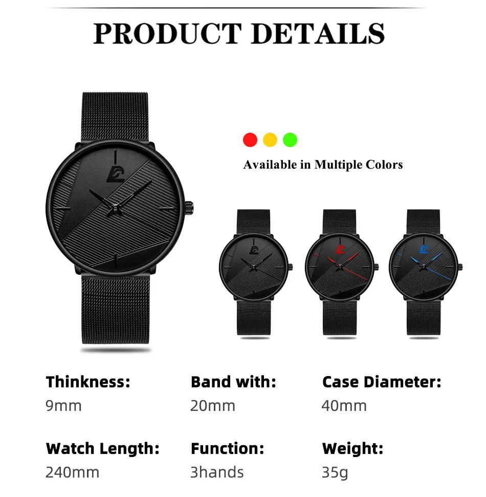 Watches Mens 2023 Minimalist Mens Fashion Ultra Thin Watch Simple Men Business Black Mesh Belt Quartz Wristwatch Reloj Hombre