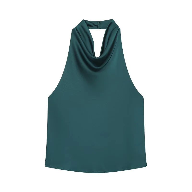 MUJER 2025 Halter Tops for Women Black Satin Backless Top Female Pink Summer Beach Top Woman off Shoulder Camisole Top Women