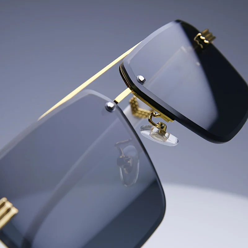 Trendy Rimless Sunglasses for Men Women Fashion Frameless Rectangle Sun Glasses Retro Shades Summer Traveling Eyewear UV400