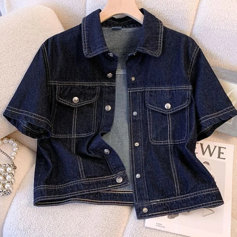 Women's Denim Jackets Streetwear Short Sleeve Summer Jean Jacket Outwear Ropa Mujer Fashion Retro Vintage Coat Cropped Tops