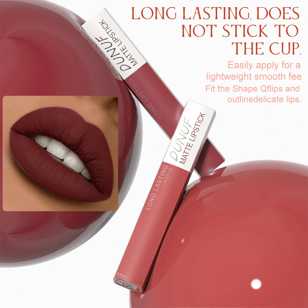 Long-Lasting Lip Gloss 1pcs: Matte Lipstick Non-Stick Cup Waterproof Nude Deep Red Mauve Christmas And Valentine's Day Gifts