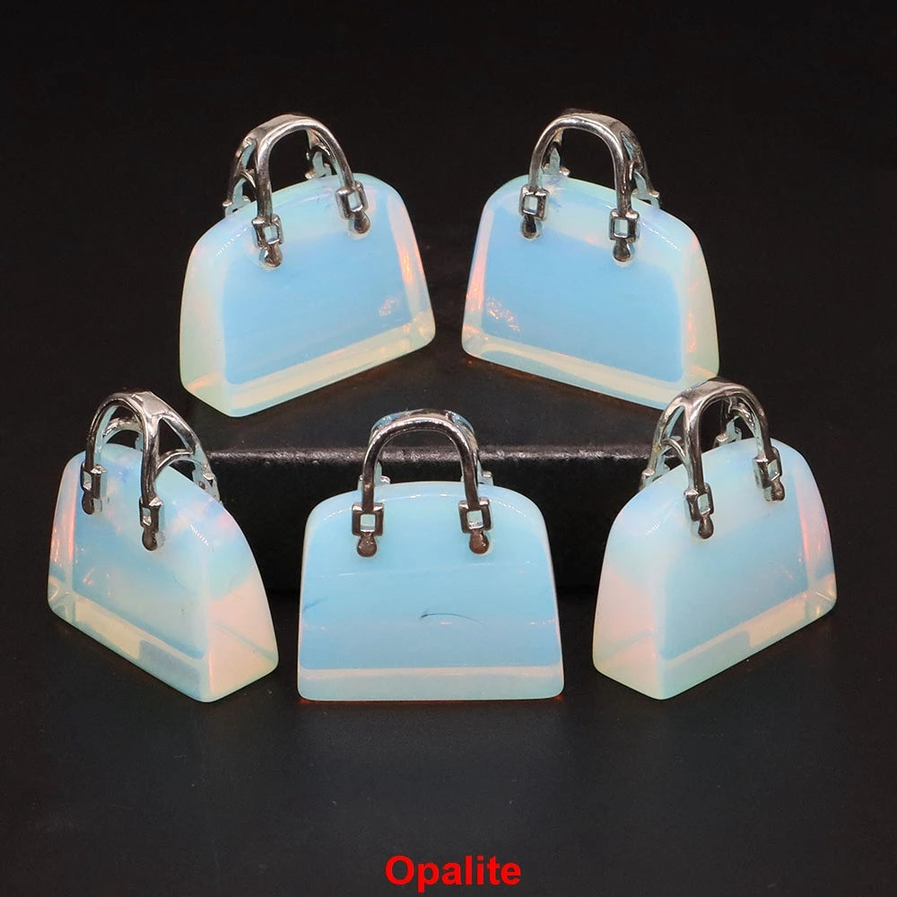 Handbag Shape Pendant Natural Crystal Stone Amethyst Quartz Healing Gems Fashion Bag Crafts for Jewelry Making DIY Necklace Gift