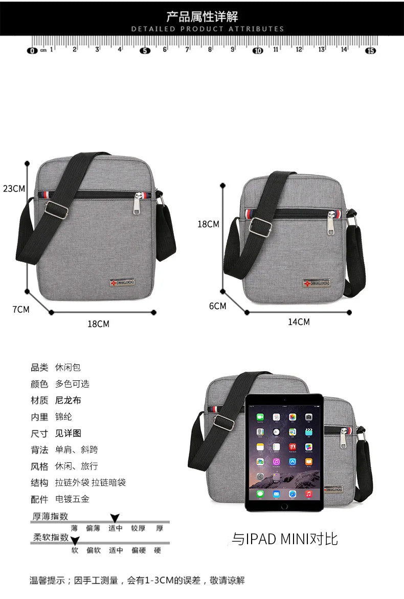 2022 Men's Bag Fashion Small Canvas Casual Handbags Male Cross Body Shoulder Messenger Bags for Men Purses and Handbags
