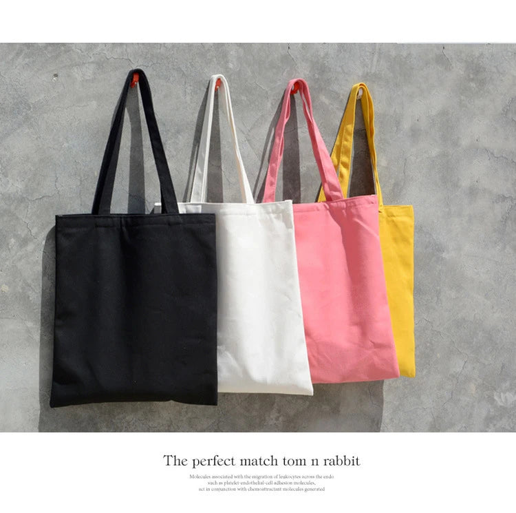 women Solid Canvas Casual Tote shoulder bags for girls female DIY handbags eco friendly shopping bag