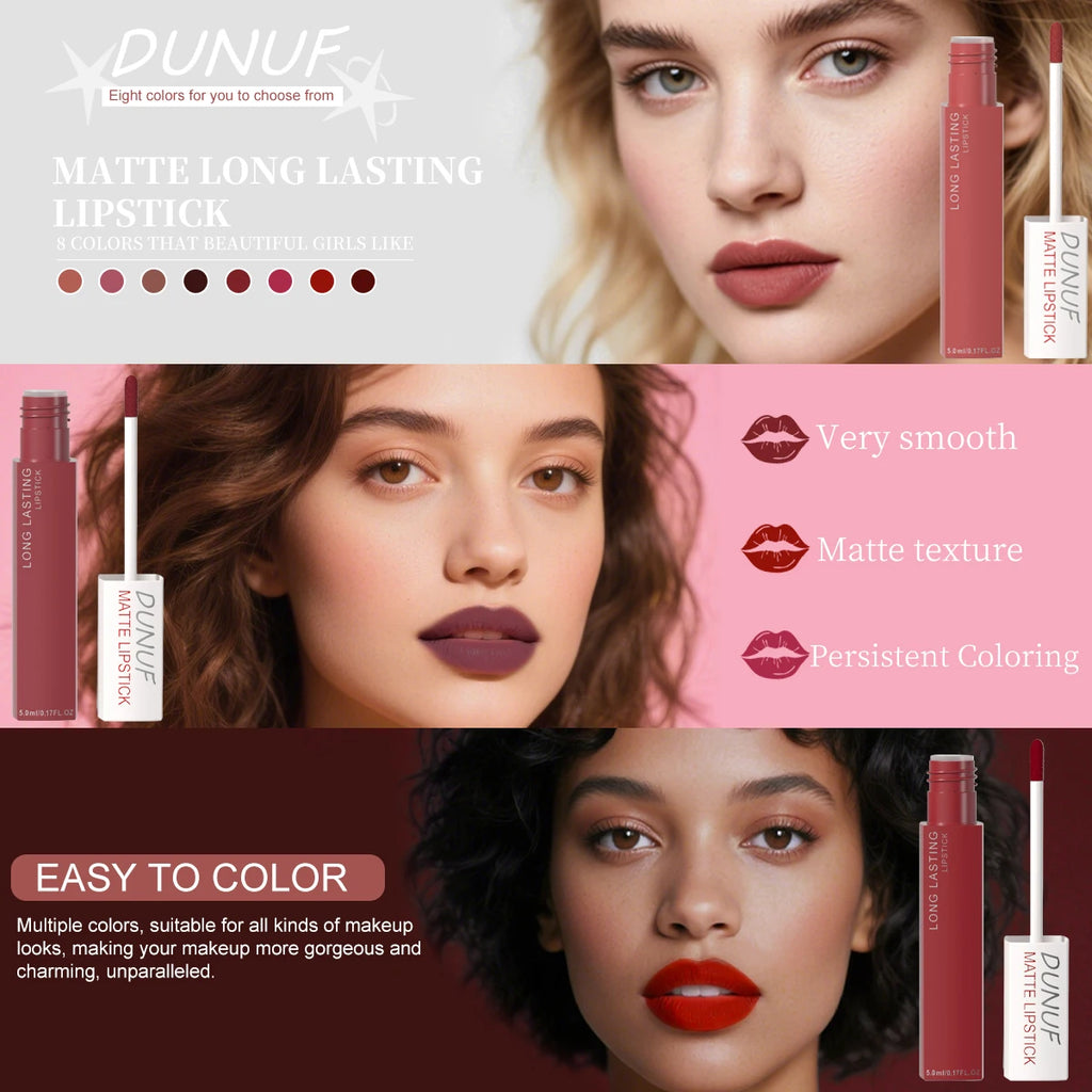 Long-Lasting Lip Gloss 1pcs: Matte Lipstick Non-Stick Cup Waterproof Nude Deep Red Mauve Christmas And Valentine's Day Gifts