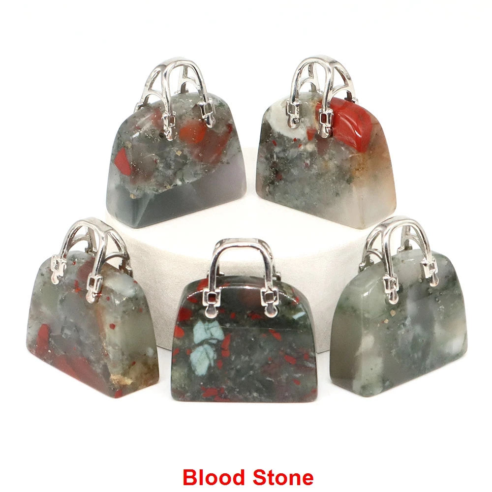 Handbag Shape Pendant Natural Crystal Stone Amethyst Quartz Healing Gems Fashion Bag Crafts for Jewelry Making DIY Necklace Gift