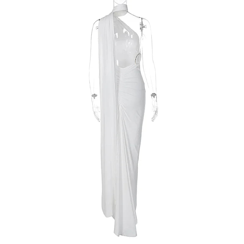 Women's Dress Summer New Sexy Backless Pleated Slim Pure Color One Shoulder Temperament Dress Streetwear Fashion Outfits Dresses