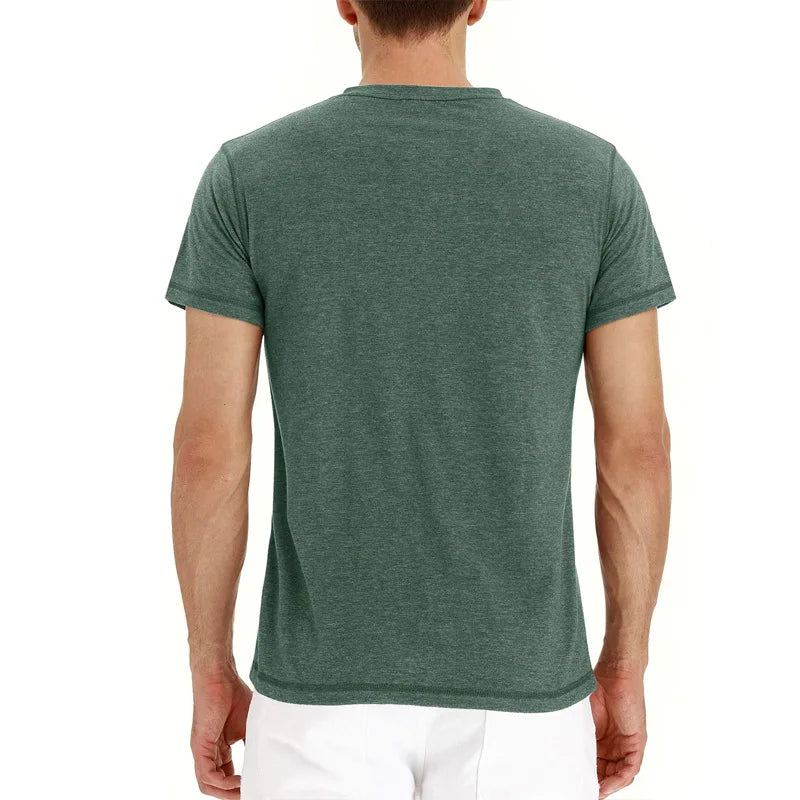 Summer Men T Shirt Short Sleeve Fashion Henley Collar Tshirt Solid Button Casual Men's Tshirts Cotton Tops Tees Mens Clothing