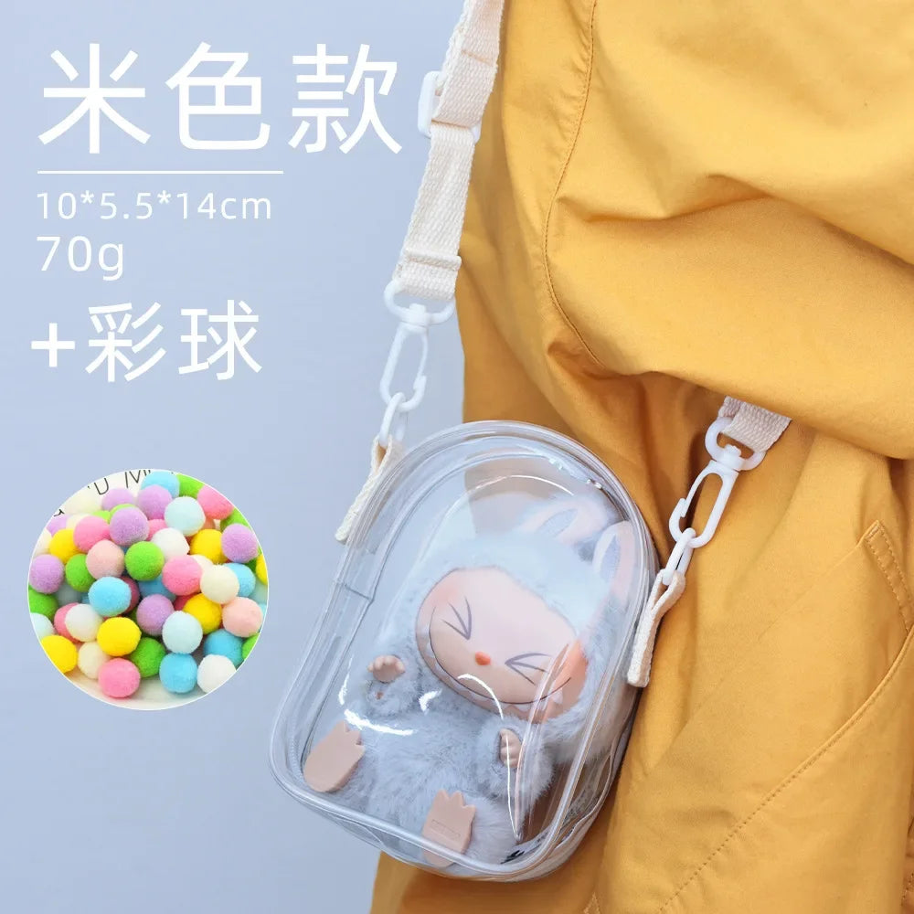 Labubu Protect Case Labubu Sitting Party 15cm Cotton Doll Shoulder Pain Bag PVC Storage Bag Labubu Walk Bag Dustproof