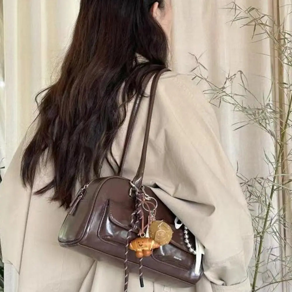 Women's Handbag 2025 New Double Handle Shoulder Commuter Bag Versatile Fashion Medium Size PU Leather Zipper Closure Bag