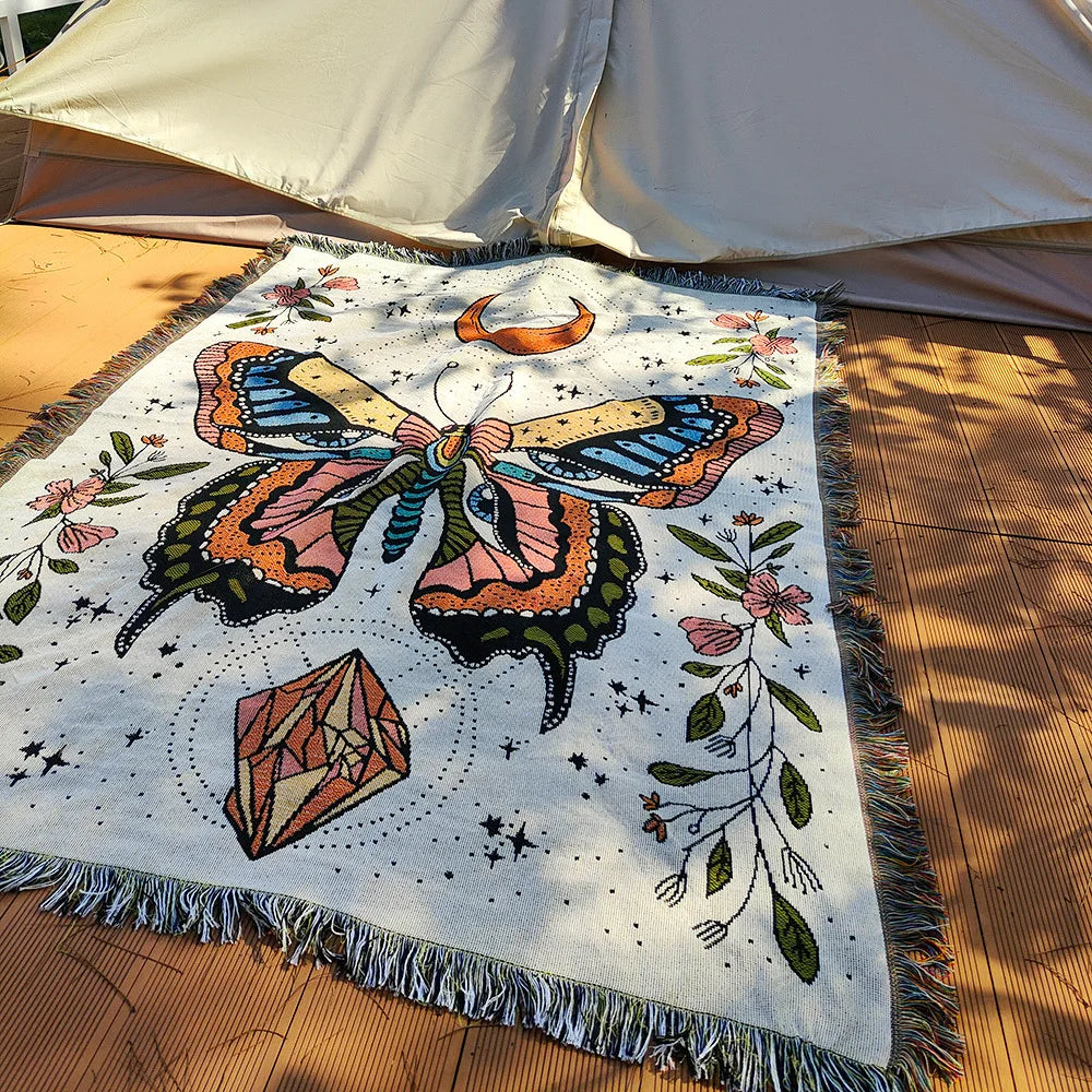 Hip Hop Blanket Sofa Towel Knit Punk Bedspread Pad Mat Bohemian Throw Travel Gothic Bedspread Sofa Cover Blankets Cotton Linen