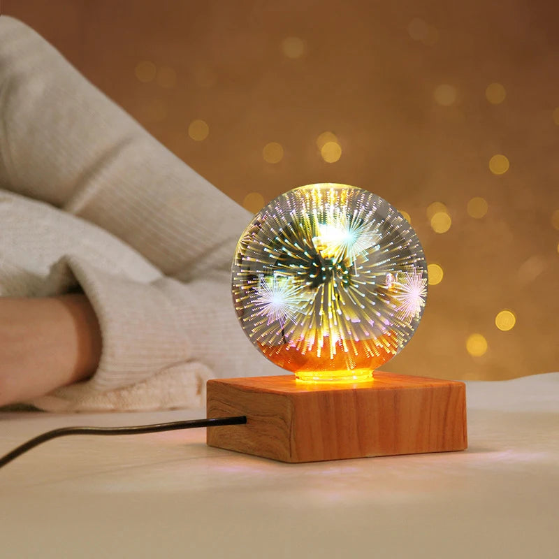 LED 3D Firework Night Light Colorful Atmosphere Table Lamp Pendant Light Glass Ball for Home Decoration Starry Sky Night Light