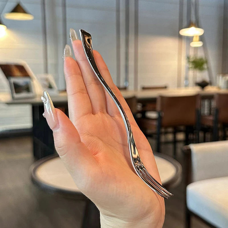 NEW! Stainless Steel Dinner Fork Long Handle Table Forks Set Korean Cutlery Four Tine Salad Dessert Fruit Forks Kitchen