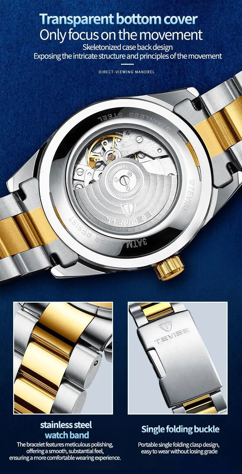TEVISE men's watch - a business mechanical watch for fashionable men. High quality, suitable for daily wear in both formal and c