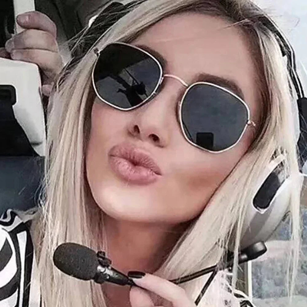 Men Sunglases Hexagon Sun Glasses NEW Women Metal Frame Fishing Glasses Gold tea Eyewear Lentes De Sol Hombre Okulary UV400