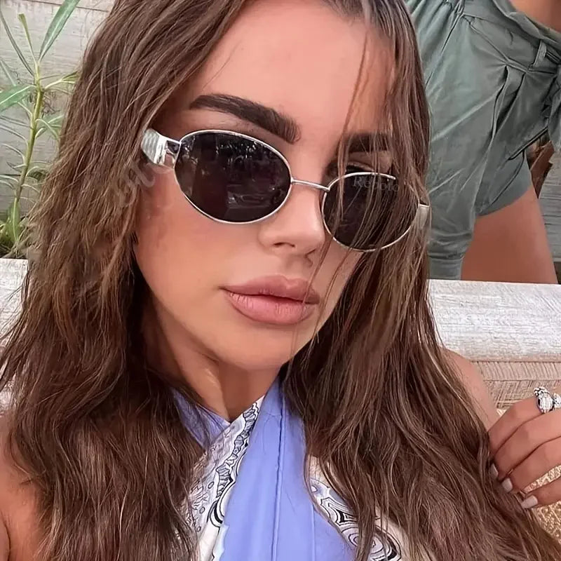 Trendy Oval Sunglasses for Women 2025 Luxury Brand Designer Metal Frame Sun Glasses Ladies Classic Vintage Round Shades Unisex