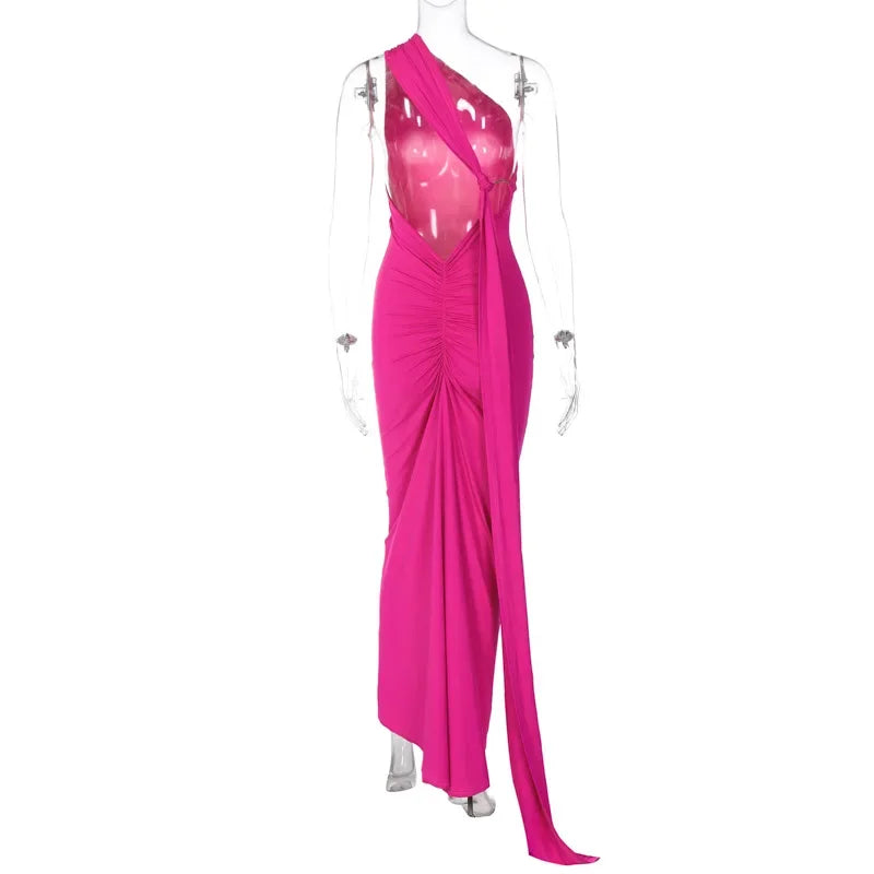 Women's Dress Summer New Sexy Backless Pleated Slim Pure Color One Shoulder Temperament Dress Streetwear Fashion Outfits Dresses