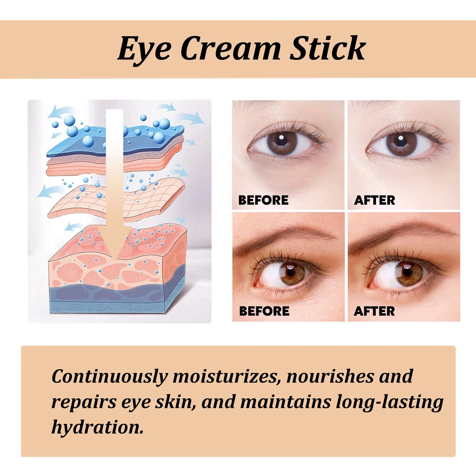 Snail Eye Cream Stick Collagen Fade Fine Lines Wrinkle Lightening Dark Circles Firming Eye Bags Puffiness Moisturizing Eye Cream