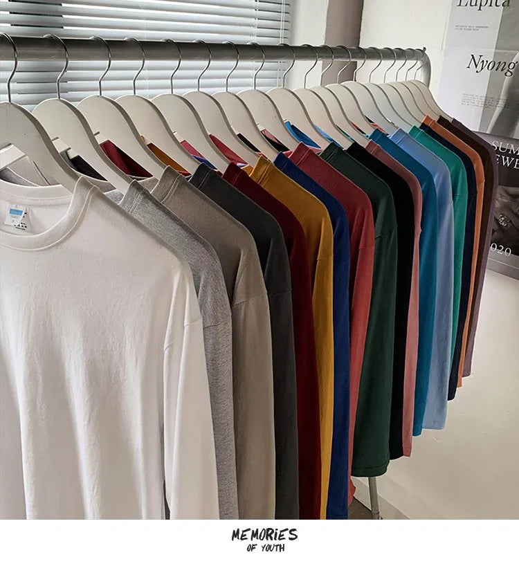 Men's Blank T-Shirt White S-3XL Oversized Solid Color Large Size Fashion Long Sleeve Top for Men And Women