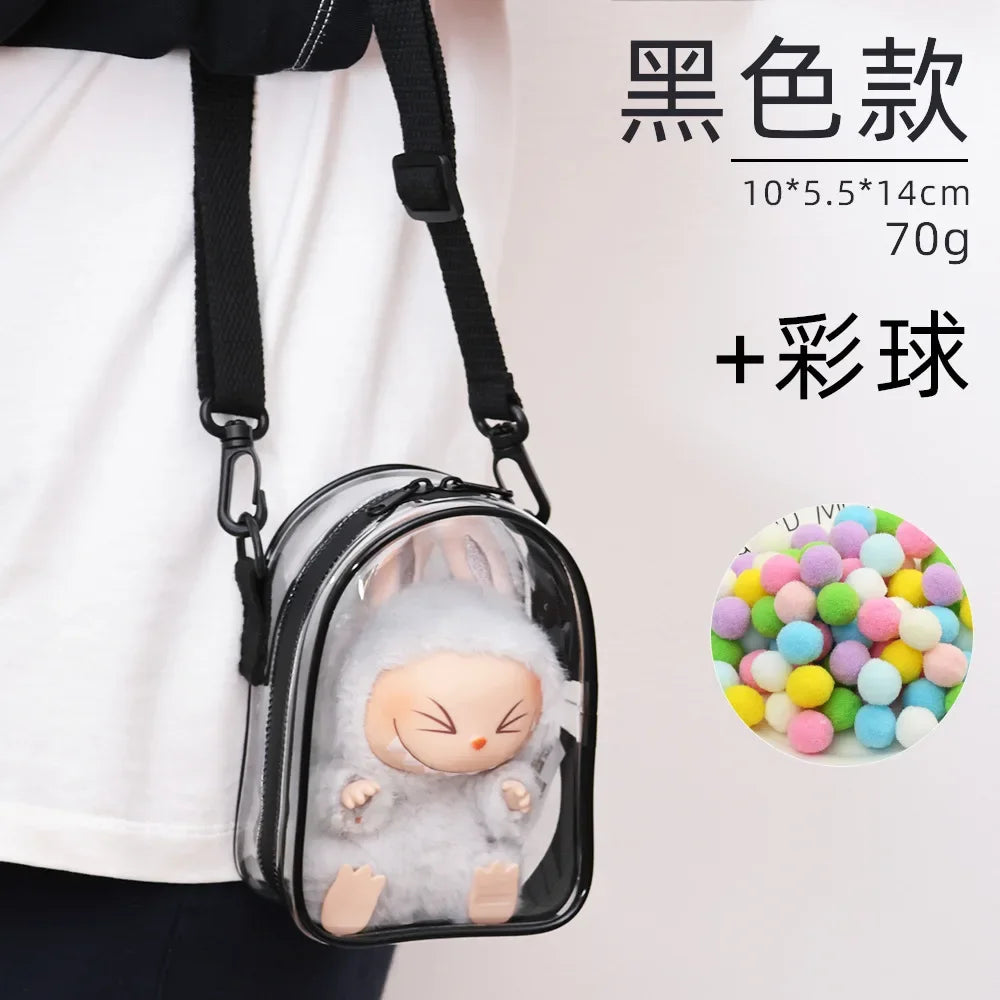 Labubu Protect Case Labubu Sitting Party 15cm Cotton Doll Shoulder Pain Bag PVC Storage Bag Labubu Walk Bag Dustproof