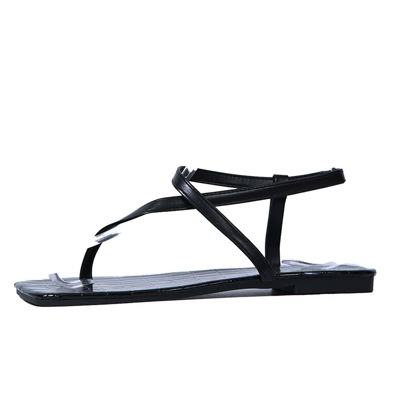 Fashion Women Square Toe Clip Toe Sandals Summer Soft Sole Comfort Non Slip Beach Sandels Bright Color Narrow Band Zapatos Mujer